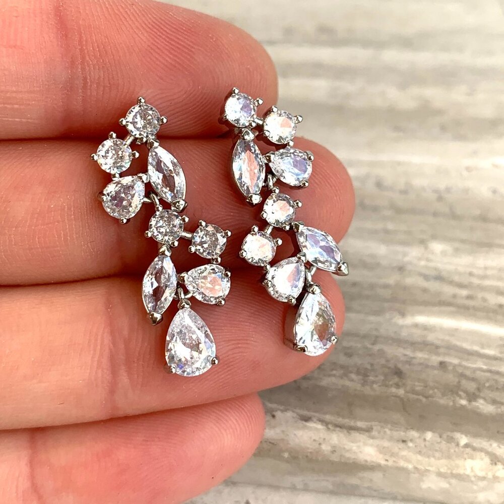 Anthropologie Clear Crystal Drop Earrings - Picture 3 of 10